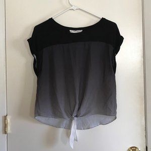 Black Gradient Ombre Tie Top Blouse Hippie Rose S